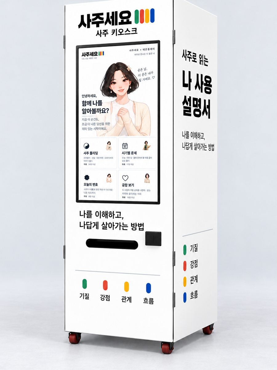 사주 자판기를 오른쪽 앞에서 본 모습